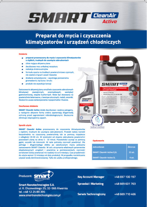 Smart CleanAir Active 1 l płyn przeznaczony do mycia i czyszczenia klimatyzatorów Smart CleanAir Active 1 l płyn przeznaczony do mycia i czyszczenia klimatyzatorów