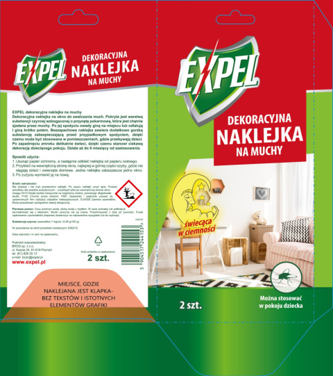 EXPEL- dekoracyjna naklejka na muchy – świecąca w ciemności 2szt. EXPEL- dekoracyjna naklejka na muchy – świecąca w ciemności 2szt.